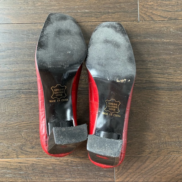 Pierre Michel Size 7 Red Leather High Heels - Picture 10 of 12